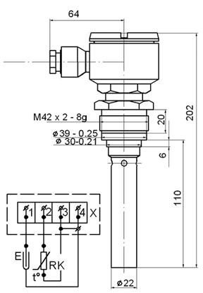 Габаритные размеры и электрическая схема датчика ДК-4