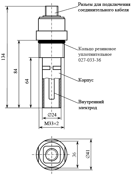 Конструкция, габаритные и установочные размеры датчика проводимости ДП-003МП кондуктометра-солемера МАРК-602МП, МАРК-602МП/1