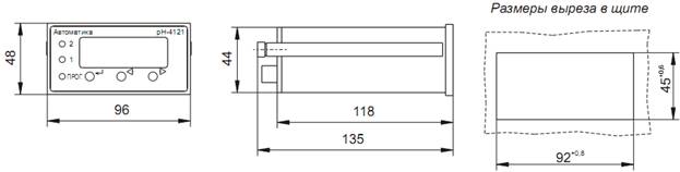 Габаритные и монтажные размеры измерительного прибора pH-метра pH-4110